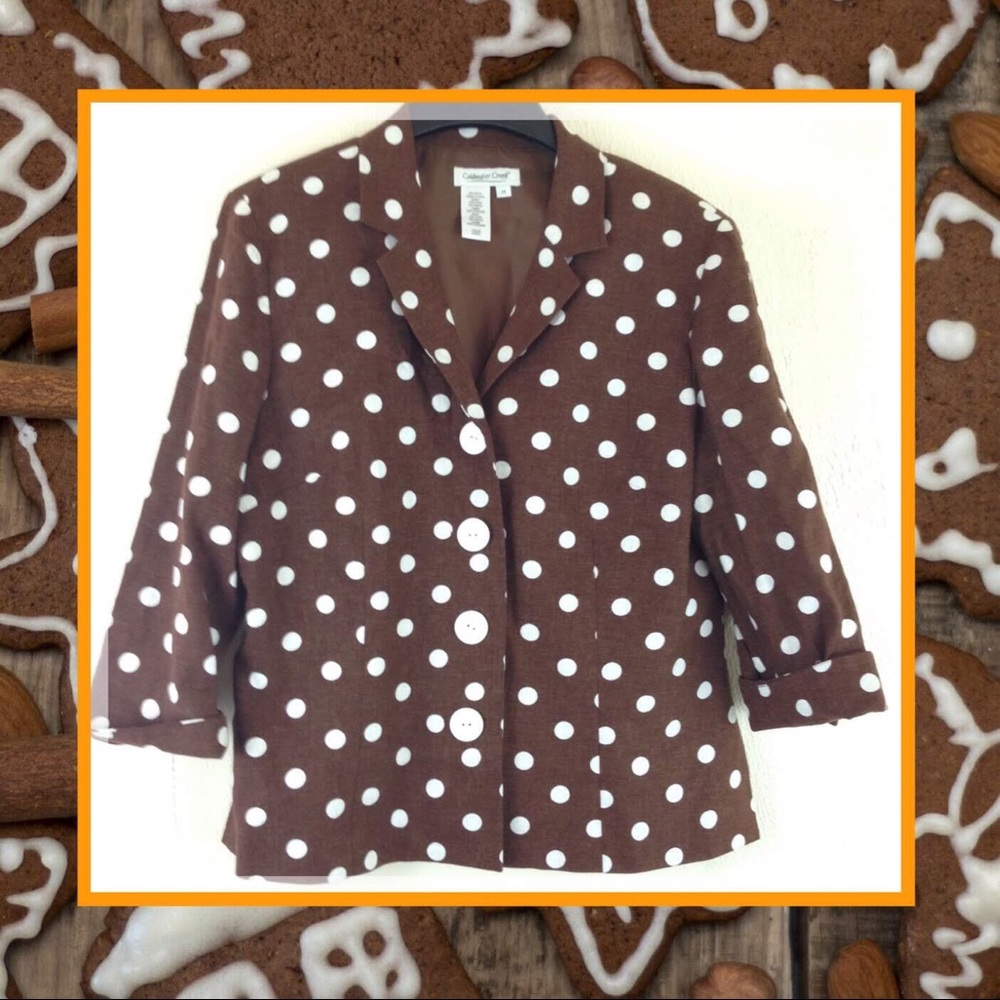 Coldwater Creek Brown White Polka Dot Jacket Cute 14 3/4 Sleeve